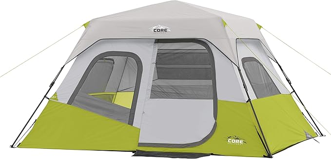CORE Instant Cabin Tents | 6 Person / 9 Person / 10 Person / 12 Person Family Cabin Multi Room Pop Up Tents Car Camping | Included Storage Pockets for Camping Accessories