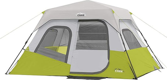CORE Instant Cabin Tents | 6 Person / 9 Person / 10 Person / 12 Person Family Cabin Multi Room Pop Up Tents Car Camping | Included Storage Pockets for Camping Accessories