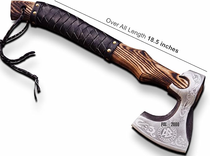 HUN-2062 Custom Handmade Viking Hatchet Axe Carbon Steel Head Bearded Camping Tomahawk Battle Ax with Sheath Ideal Gift for Men