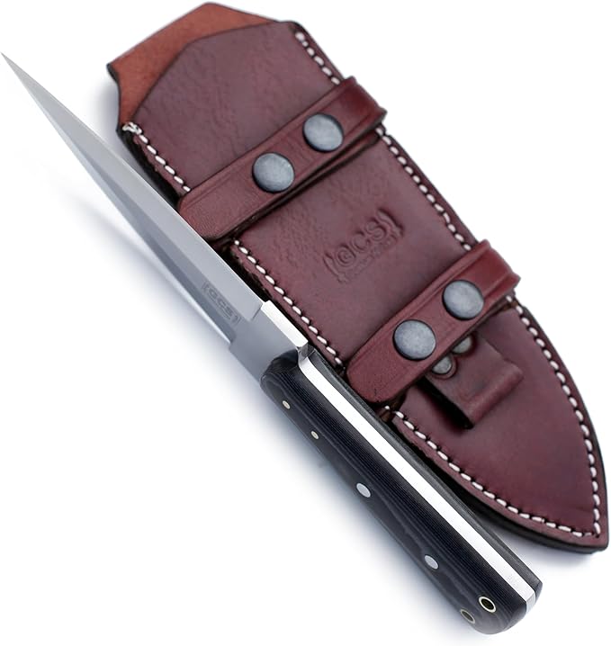 GCS Custom Handmade D2 Tool Steel DAGGER Knife Black And White Micarta Handle Buffalo Hide Sheath GCS 13