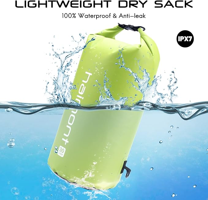 Haimont Waterproof Dry Bag Floating Dry Sack Roll Top Drybag Backpack for Kayaking, Rafting, Boating, SUP, Fishing with IPX8 Waterproof Phone Case, Love Bird Green, 30L
