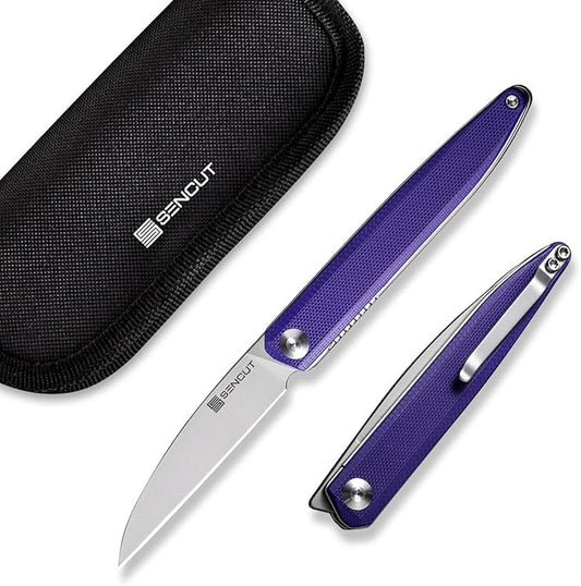 SENCUT Small Pocket Knife for Men, Front Flipper knife for EDC, Jubil Folding Knives with 2.95 inches D2 blade, G10 Handle with Liner Lock, Slim Gentleman’s knives for Gift (Purple)