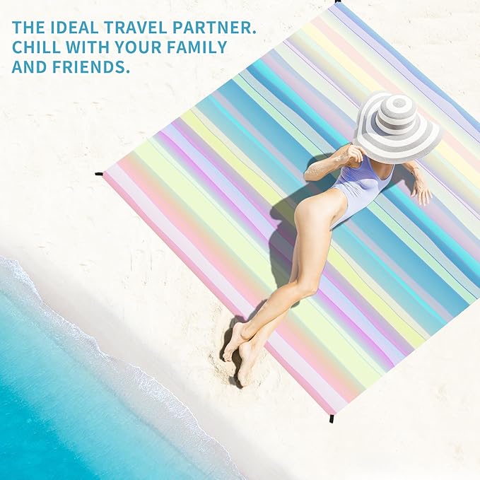 BYDOLL Beach Blanket Sandproof Waterproof 78''×81'' 1-4 Adults Compact Lightweight Oversized Beach Blanket Large Picnic Mat Beach Blanket for Travel Camping Hiking Picnic