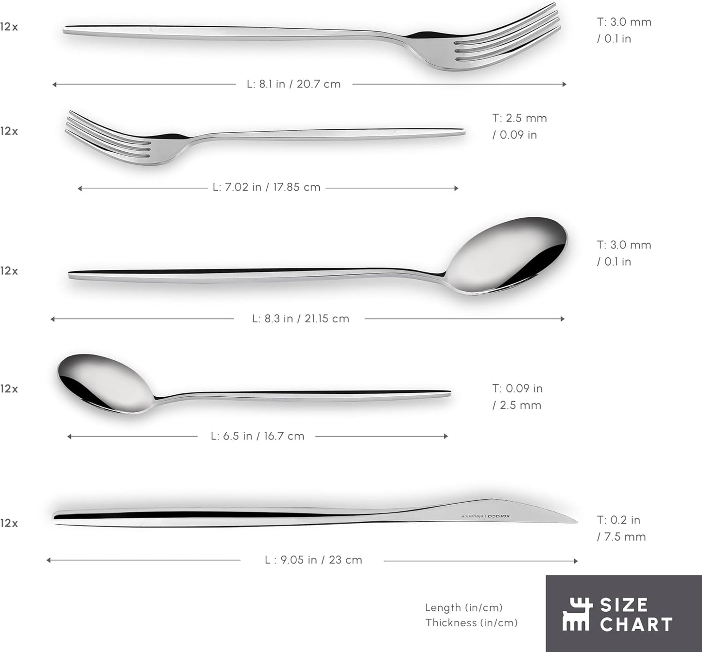 Karaca New Porto Elegance 60-Piece Cutlery Set for 12 People, Tablespoons, Table Forks, Premium Quality, Healthy and Hygienic, Modern Design, Stainless Steel Cutlery Set