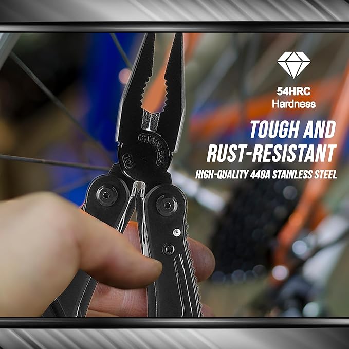 Multitool 12-in-1 with EDC Pocket Folding Knife,Needle Nose Pliers, Wire Stripper, Pocket Clip, Screwdriver Sleeve, Stainless Steel Multi tool Gear for Outdoor, Survival, Camping, Hiking, Repair