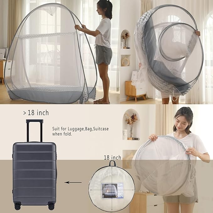 Mosquito Net Pop Up Ten,Folding Netting Bed Tent,Portable Mosquito Netting with Bottom,Bug Net,Canopy Outdoor,Camping Tent,Insect Screen,Ultralight,Folding Design,L79 x W71 x H59 inch