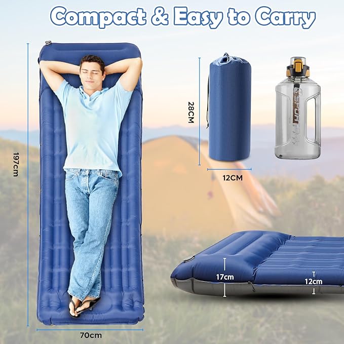 Camping Mat, Lightweight and Inflatable Sleeping Pad with Built-in Pump for a Cozy Sleep Experience Includes Bonus Pillow for Extra Neck Support Perfect for Cold Weather Camping