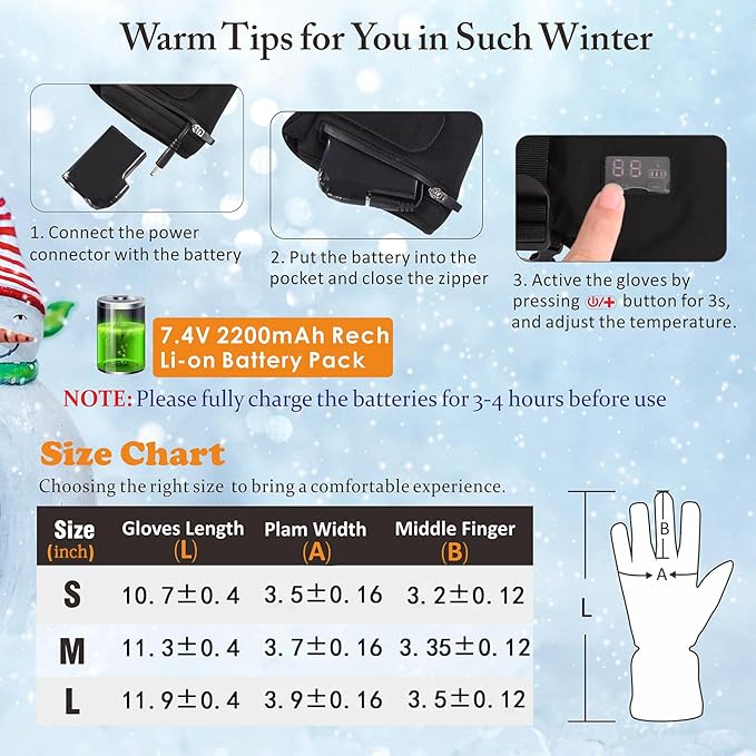 Heated Glove Liners, Rechargeable Electric Battery Operated Heated Gloves for Men Women Thin Hand Warmers for Work Skiing Hunting Fishing Arthritis