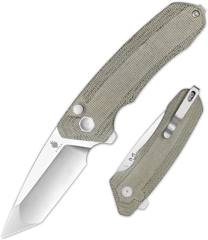Kizer Mad Tanto Pocket Knife 154CM Steel Green Micarta Handle, Folding Knife, EDC Tactical Survival Knife, V4602C2