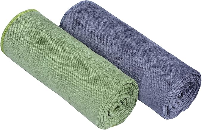 Home Gym Towel for Sweat Men Women Microfiber Yoga Towels Sports Towel Set Quick Dry Exercise Cycling Travel Camping Towel Fast Drying 2-Pack (Grey+Army Green 2-Pack)