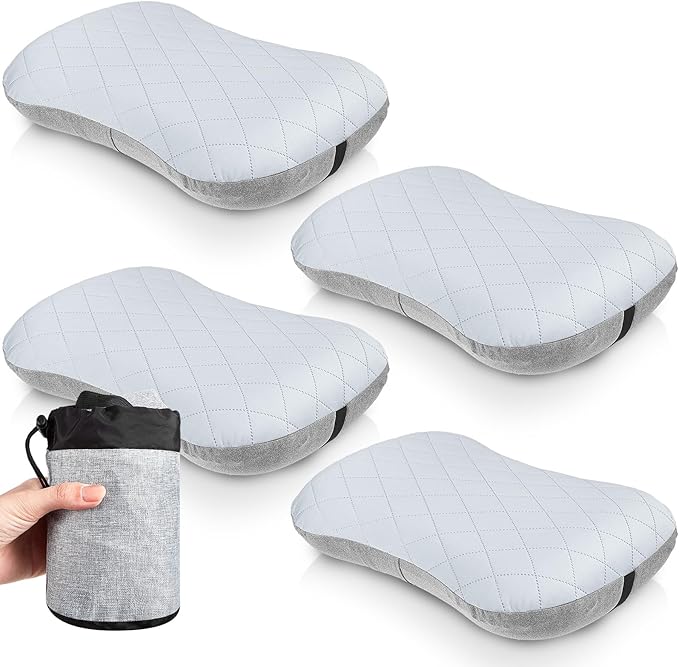 Soaoo 4 Pcs Camping Pillow with Removable Cover Inflatable Pillow Lightweight Backpacking Pillow Neck Lumbar Support Pillow Blow up Pillow with Storage Bags for Air Travel Sleeping Seat Hiking(Gray)