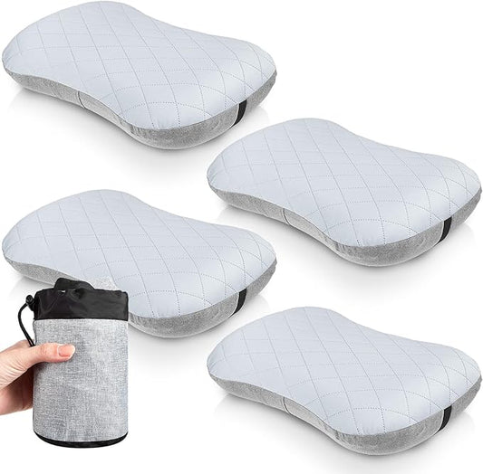 Soaoo 4 Pcs Camping Pillow with Removable Cover Inflatable Pillow Lightweight Backpacking Pillow Neck Lumbar Support Pillow Blow up Pillow with Storage Bags for Air Travel Sleeping Seat Hiking(Gray)