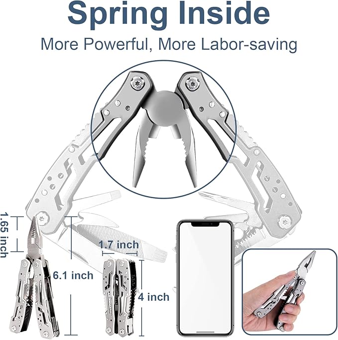 Self Locking Multitool Plier, 15 in 1 Handmade Multi Tool Plier with Nylon Sheath, Spring Inside Multi-tool, Birthday Christmas Father's Day Gift for Men Women Him Her Husband Boyfriend