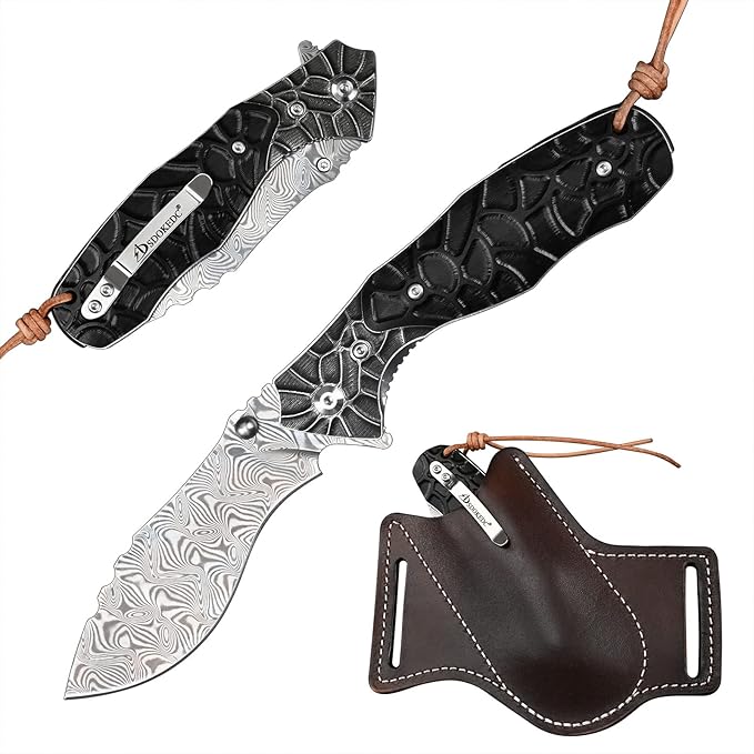 Damascus Pocket Knives With Clip For Men Folding Flipper Knife Tactical Military Self defense Outdoor Camping Survival Gear (110 layers Damascus)