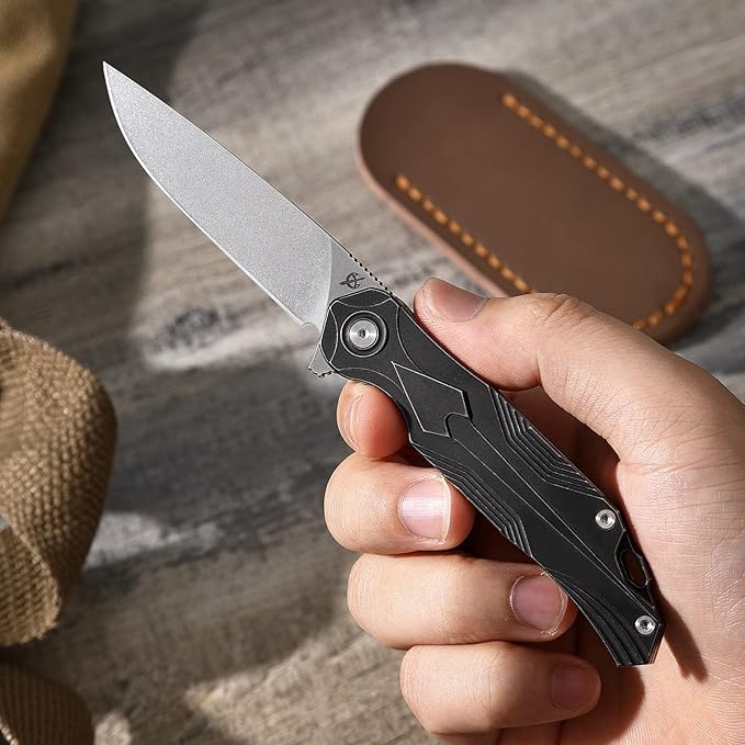 S35vn Steel Pocket Knife, 2.8" Titanium Folding Knife, Liner Lock Construction, EDC Carrying Knife for Multiple Types of Outdoor Travel, Camping, Fishing