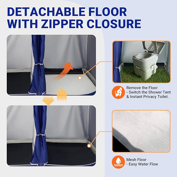 KingCamp Camping Shower Tent, Instant Portable Privacy Shelter, 1/2 Room Large Outdoor Toilet Tent with Floor, Water-Resistant, Windproof & Easy Setup for Beach, Camping & Hiking