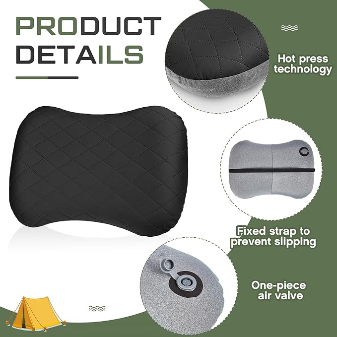 Soaoo 4 Pcs Camping Pillow with Removable Cover Inflatable Pillow Lightweight Backpacking Pillow Neck Lumbar Support Pillow Blow up Pillow with Storage Bags for Air Travel Sleeping Seat Hiking (Black)