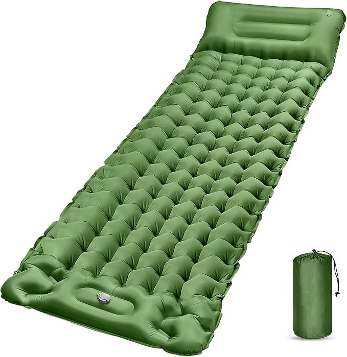 Sleeping Pad for Camping Large,79×28×4"Inflatable Camping Pad Built-in Foot Pump and Pillow,Single Camping Air Mattress,Ultralight & Portable Camping Mattress Sleeping Pad for Hiking,Tent,Army Green