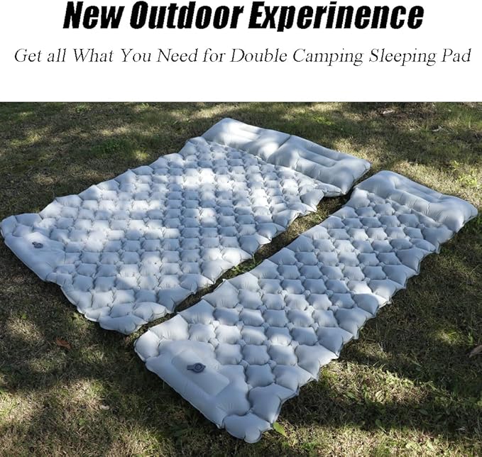 Sleeping Pad for Camping, Inflatable Sleeping Mat with Pillow, Camping Pad with Built-in Foot Pump, Lightweight Camping Mattress Pad for Car Camping, Backpacking, Tent and Hiking (Single (Grey))