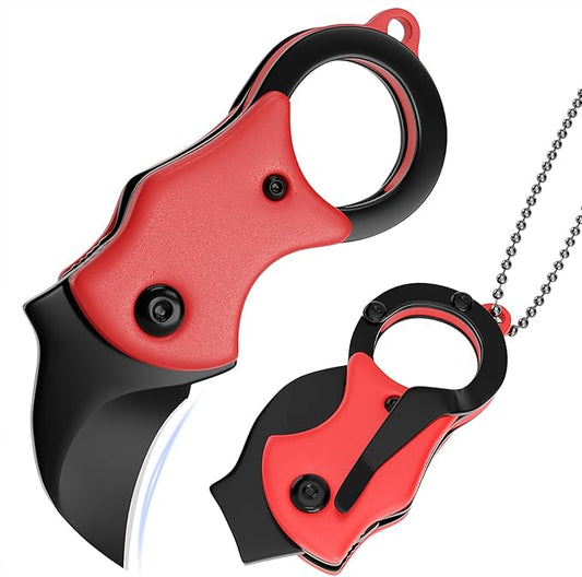 Mini Pocket Knife Neck Knife Cute Box Cutter - 3.3 Inch EDC Small Folding Knife Necklace, Stocking Stuffers Gifts for Men and Women (Red)