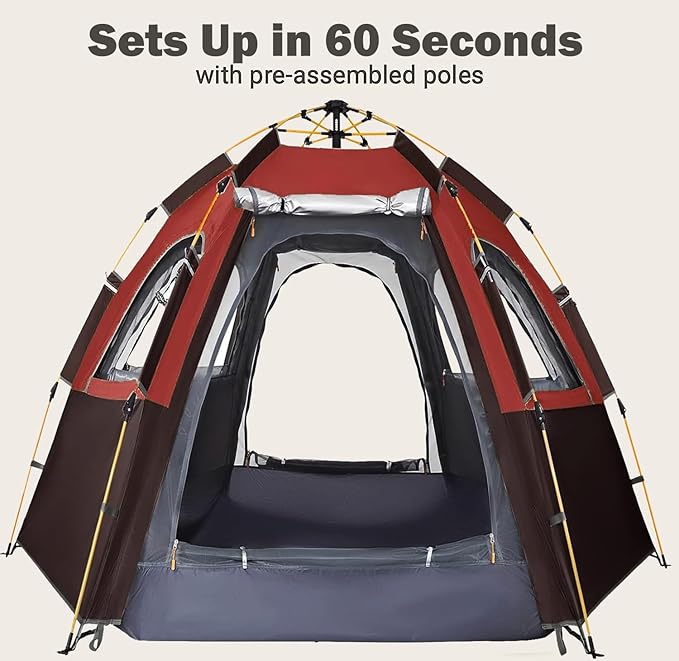 Camping Tent with Instant Setup, 2/3 Person Weatherproof Tent Easy Quick Set Up in 60 Seconds with Rainfly Backpack Tent for Family Camping & Hiking, Upgraded Ventilation,Center Height 66-inch