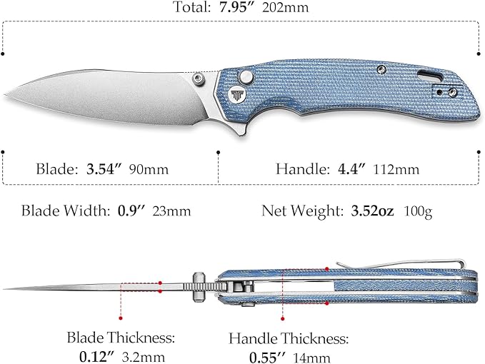 Button Lock Folding Pocket Knife for Men, EDC Flipper Knives with Clip for Camping Tool，3.54" 14C28N Nussmuk Blade & Micarta Hanlde，Thumb Stud，Survive Outdoor Gift.Aur-04L