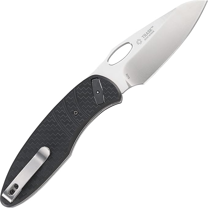 CRKT Trask Folding Pocket Knife: D2 Blade Steel, Deadbolt Lock, Everyday Carry, Plain Edge Sheepsfoot Blade with Satin Finish, Thumb Hole Open, Nylon Handle 5375
