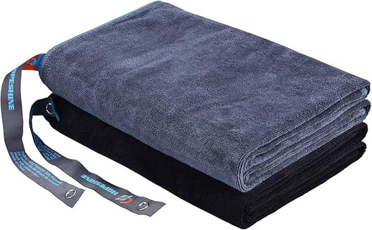 Gym Towels for Men 20inch X 40inch Women Sweat Large Working Out Microfiber Sports Fast Drying Absorbent Compact Camping, Hiking, Backpacking, Yoga, Travel, Exercise 2-Pack Black+Grey