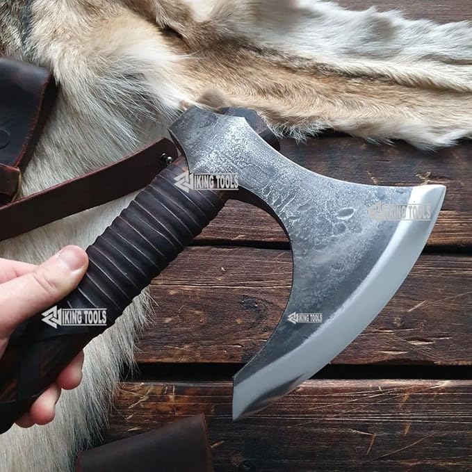 Vikings Axe Ragnar Lothbrok Battle Ready Handforged Viking Axe Ragnar Replica Viking Battle Axes Bearded Norse Authentic Medieval Viking Axe (fire Forged Viking Axe), Large