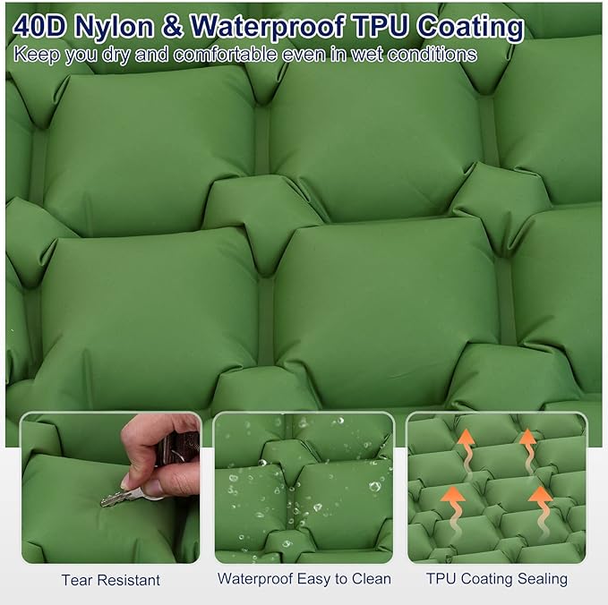 PATIKIL Backpacking Air Mattress Self-Inflating Sleeping Mats for Camping 76x24'' Waterproof Ultralight with Pillow Built-in Foot Pump for Hiking Tent Traveling, Green