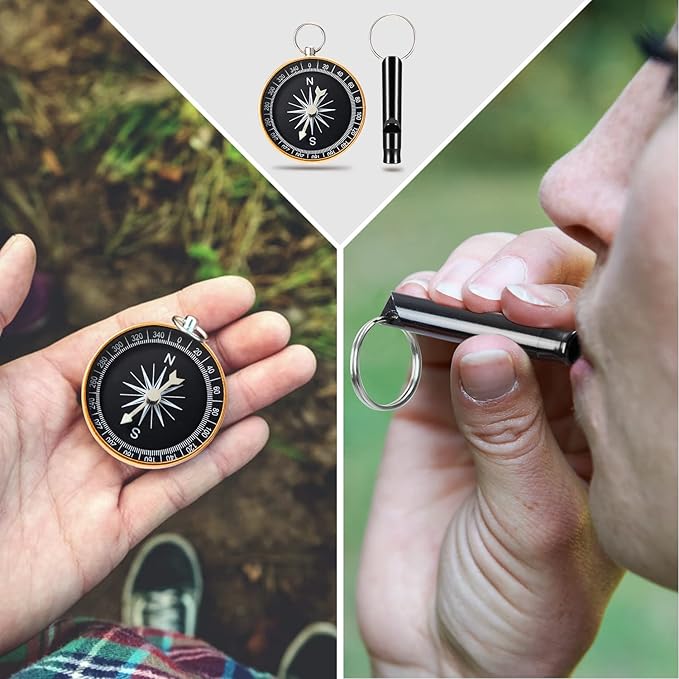 Esky Emergency Sleeping Bag, 2 Pack Portable Thermal Bivy Sack, Waterproof Lightweight Emergency Blanket Survival Gear with Compass and Whistle for Camping Hiking Outdoor Adventure