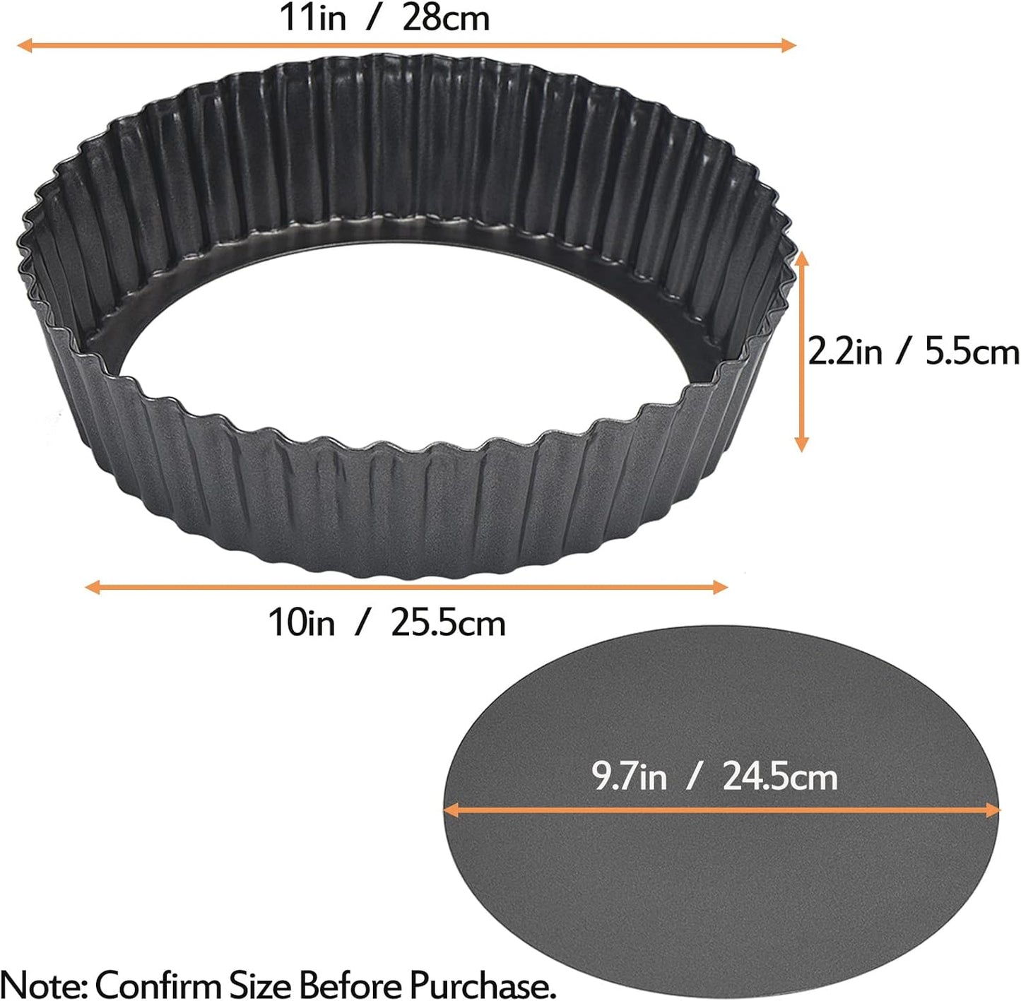 2 Pack Nonstick Tart Pan, Quiche Pan, Carbon Steel Deep-dish Pie Pan with Removable Loose Bottom (11 In)