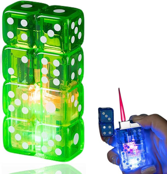 Flashing Dice Shape Lighter, Butane Dice Lighter Refillable Adjustable Windproof Unique Lighters for Men, Fireplace Candle Camping BBQ (Without Butane Gas) (21)