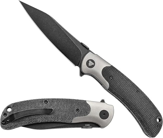 Folding Camping Knife,Black PVD S35VN Steel Blade,Titanium Bolster Micarta Scale Lightweight Handle,Thumb Disk EDC Pocket Knives for Men Hunting Fishing,UMa-04