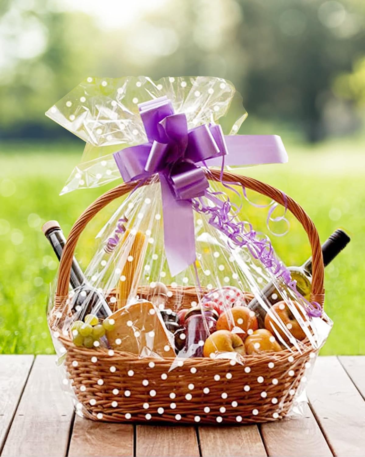 JOYIT 100' Long X 35” Wide Clear Cellophane Wrap Roll with White Dots - 3 Mil Thicker Cellophane Roll, Clear Wrapping Paper for Gift Baskets Wrap (35" Folds into 17.5")