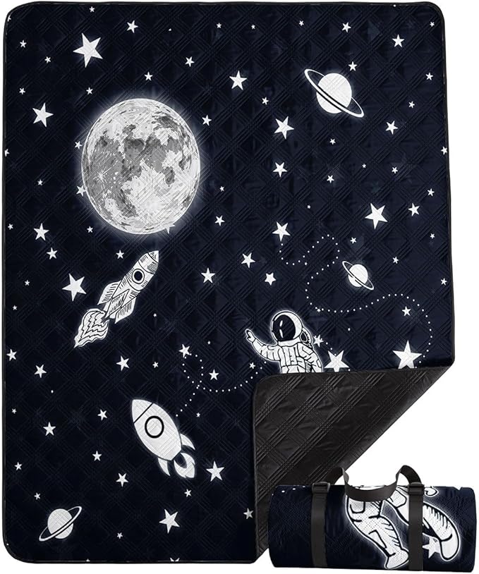 Outdoor Picnic Blanket Portable Ultrasonic Waterproof Picnic Mat Space Astronaut Printed Camping Beach Mat for Sand and Wet Grass Hiking (Space Astronaut S)