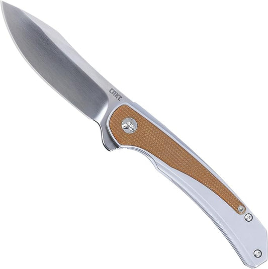 CRKT Padawan Everyday Carry Folding Knife: Drop Point with 14C28N Steel Blade, Stainless Steel Handle w/Micarta Overlays, Frame Lock, 6070