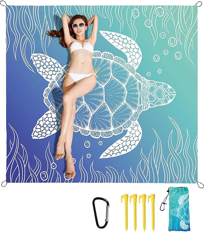 Beach Blanket Waterproof Sandproof Picnic Blankets Extra Large Beach Mat 79" X 83" for 4-6 Adults Oversized Picnic Mat for Outdoor Travel Camping Hiking (Style 1)