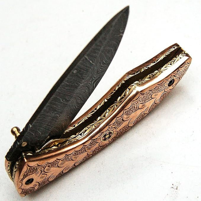 PAL 2000 KNIVES FK-9451 Folding Pocket Hunting Knife Custom Handmade Damascus Steel Blade