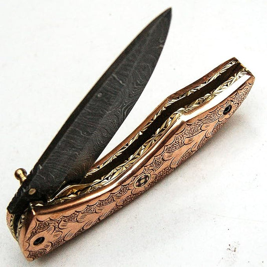 PAL 2000 KNIVES FK-9451 Folding Pocket Hunting Knife Custom Handmade Damascus Steel Blade