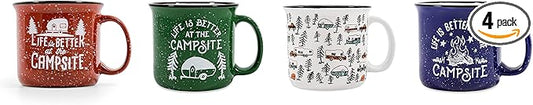 Camco Life is Better at The Campsite Coffee Mugs | Ceramic | 14oz. | 4-Pack (53357)