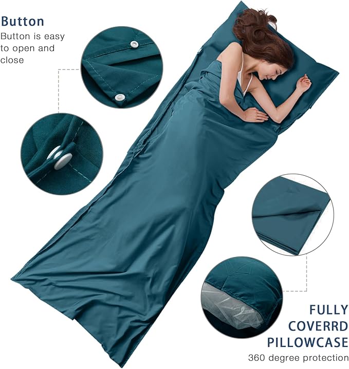Travel and Camping Sheet Sleeping Bag Liner - Lightweight Compact and Portable Adult Sleeping Bag - Ideal for Traveling,Hostels and Camping