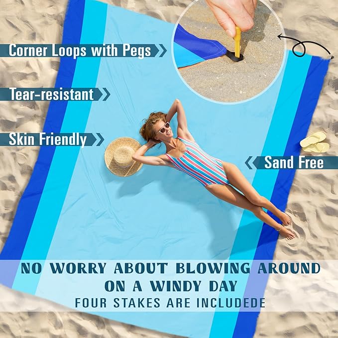 Beach Blanket Sandproof Waterproof 78''×81''1-5 Adults Oversized,Compact Lightweight Durable Beach Mat for Travel Camping Hiking Picnic Blanket