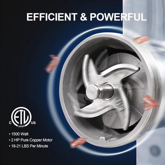 #32 Electric Commercial Meat Grinder Machine, 21 lbs Per Minute, 2 HP Heavy Duty Stainless Steel Meat grinder with sausage sufffer, Ideal for deer processing, Pet Food,Heavy Use