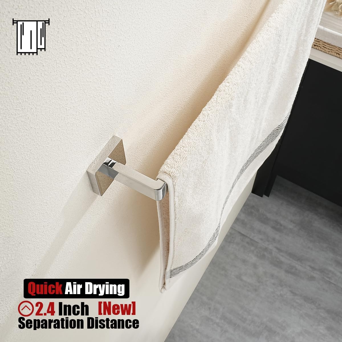 JQK Polished Towel Bar, Rounded Edges 14.41 Inch Towel Rack, 304 Stainless Steel Bathroom Wall Mount, Useable Length 12 Inch, TB250L12-CH