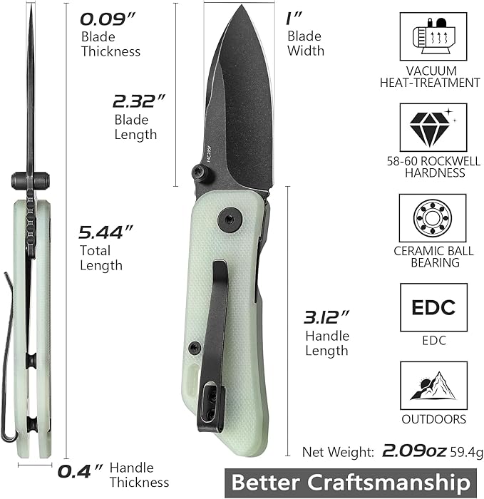 Folding Knife for EDC,2.32in Sandvik 14C28N Stainless Steel Blade, G10 Handle with Clip,Thumb Studs Pocket Knives Gift for Men,Bootes-03