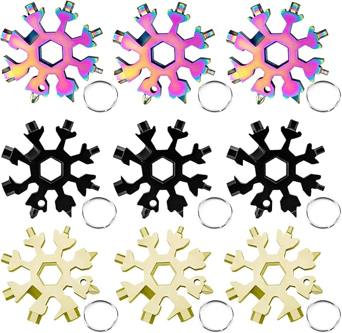9 Pieces Snowflake Multi Tool Stainless Steel 18-in-1 Snowflake Screwdriver Multitool Bottle Opener Wrench Mens Gifts for Christmas