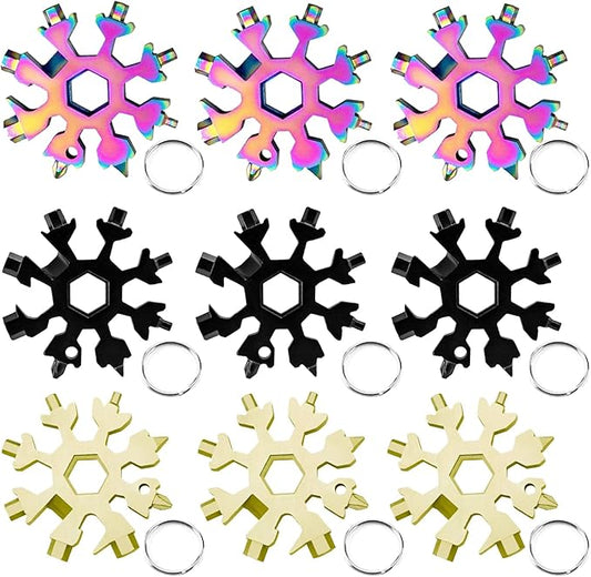 9 Pieces Snowflake Multi Tool Stainless Steel 18-in-1 Snowflake Screwdriver Multitool Bottle Opener Wrench Mens Gifts for Christmas