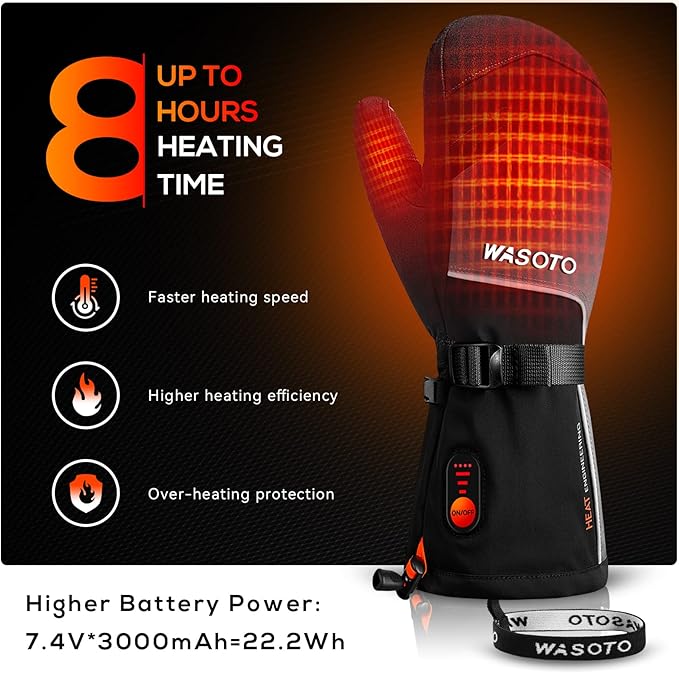 Heated Mittens Gloves for Women Men 7.4V 22.2WH Electric Rechargeable Waterproof Ski Gloves for Winter Work Skiing Snowboarding Hiking Fishing Camping