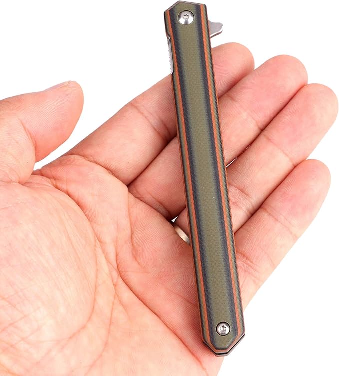 Samior G1035 Small Slim Folding Pocket Flipper Knife, 3.5 inch D2 Tanto Blade, Multicolor Green G10 Handle with Liner Lock Pocket Clip, Gentleman's EDC Knives 1.3oz